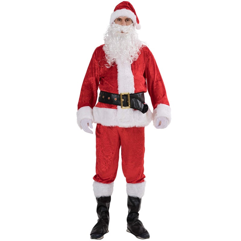 EraSpooky Men Christmas Santa Costume Adult Flannel Classic Suit 7pcs - Image 1
